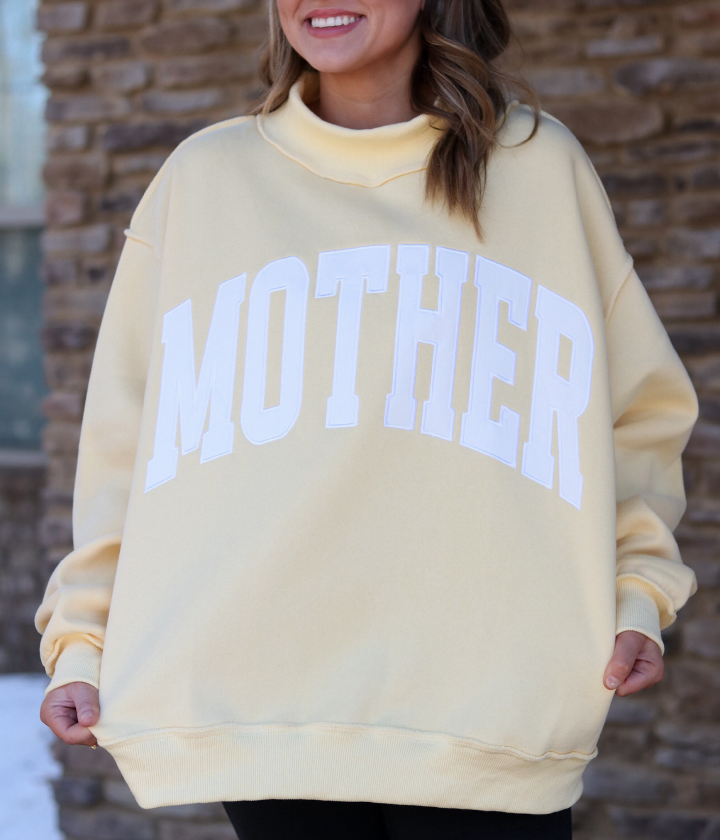 Mother Embroidered Mock Neck Sweatshirt