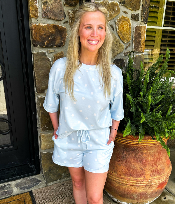 Polka Dot Blue Shorts Set