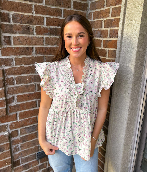Petite Floral Ruffle Top