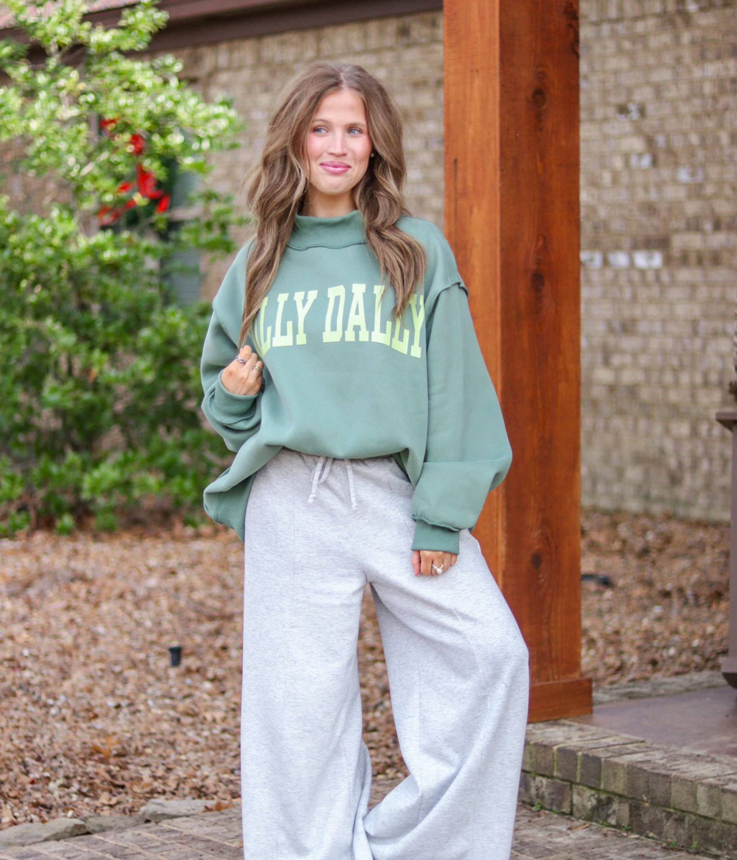 Dilly Dally Mock Neck Sweatshirt - Green