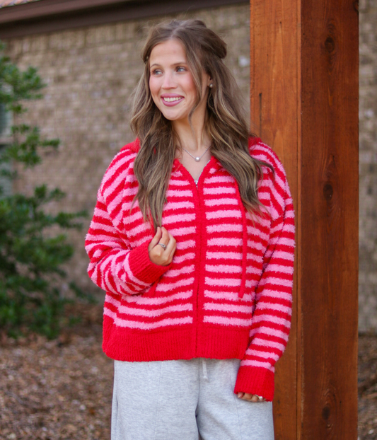 Strawberry Skies Zip Up Sweater