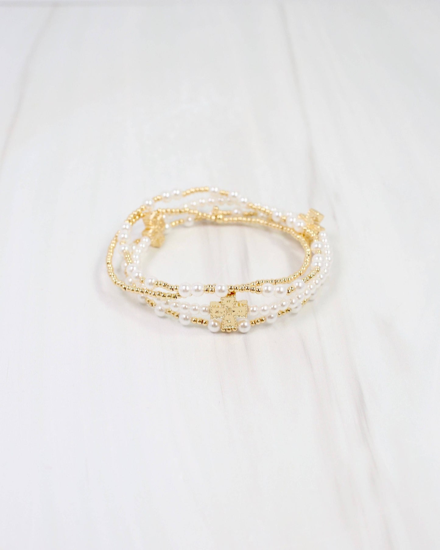 Ada Pearl Cross Bracelet Set