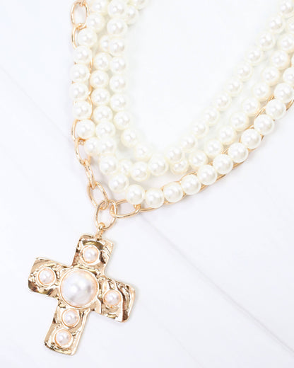 Dylan Pearl Cross Layered Necklace