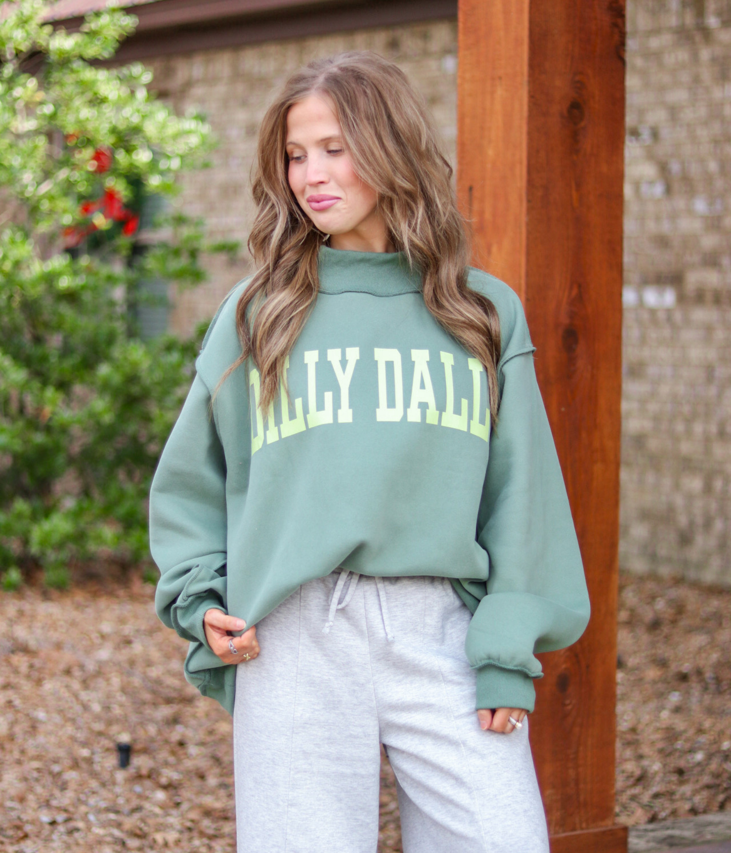 Dilly Dally Mock Neck Sweatshirt - Green