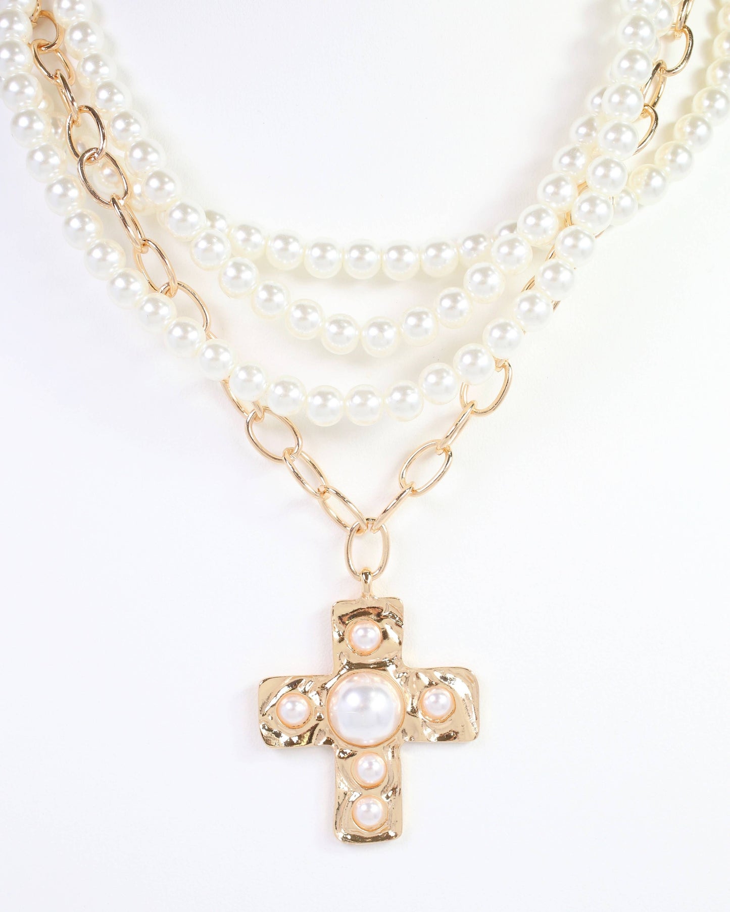 Dylan Pearl Cross Layered Necklace