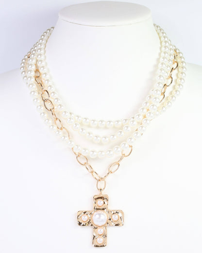 Dylan Pearl Cross Layered Necklace