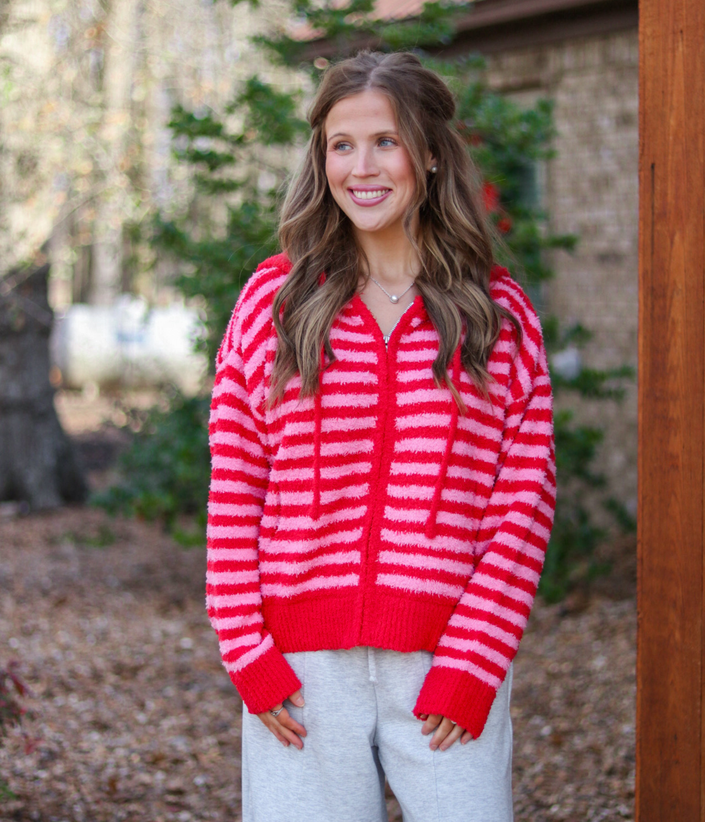 Strawberry Skies Zip Up Sweater