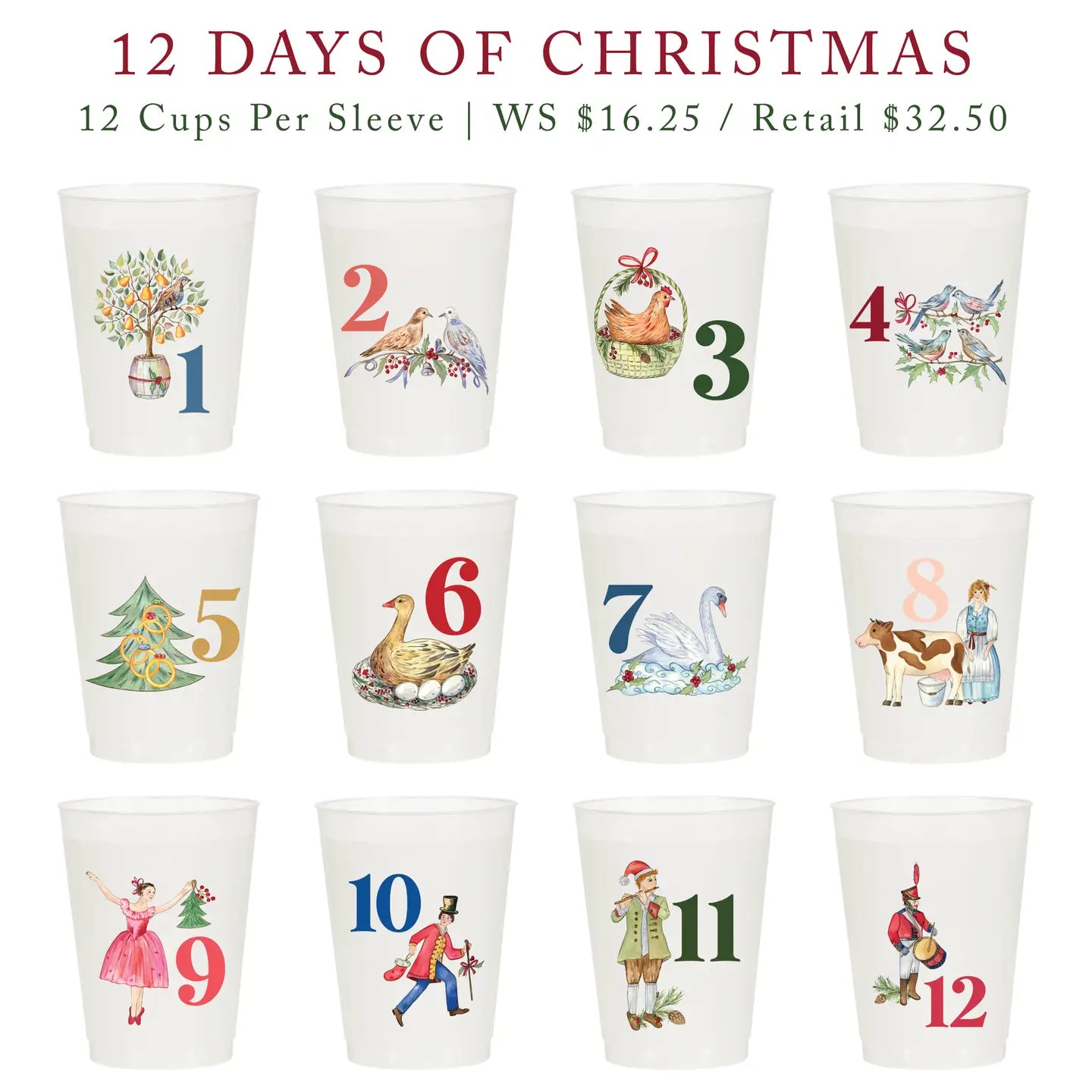 12 Days of Christmas Frosted Cups - 12 Cups
