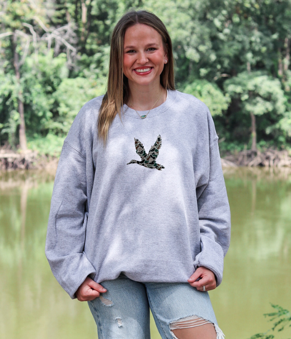 Old School Duck Gray Embroidered Sweatshirt
