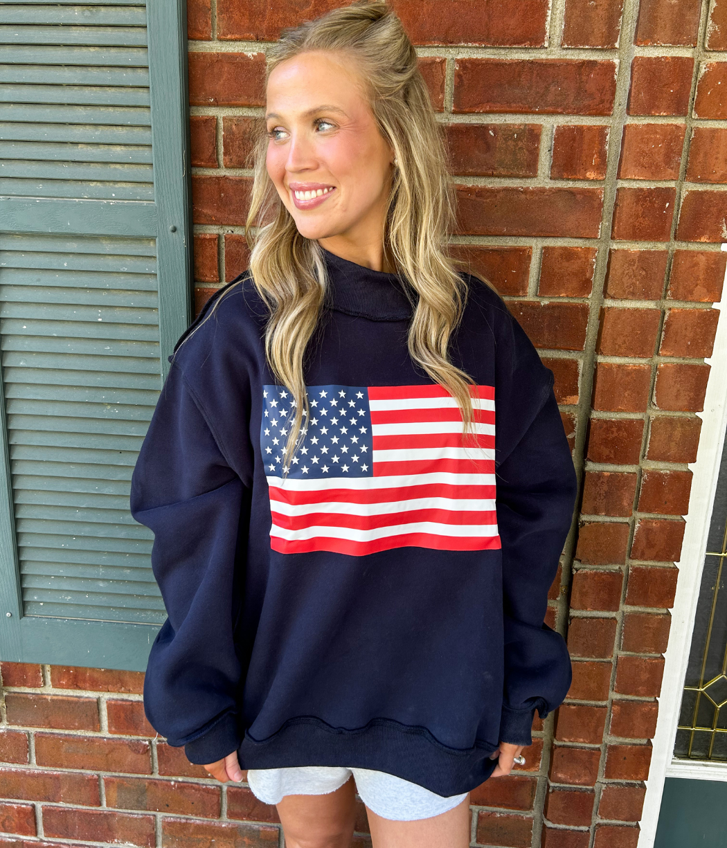 USA & Flag Mock Neck Sweatshirt