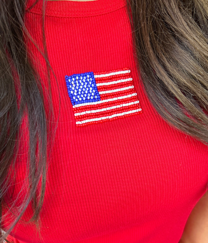 USA Beaded Ribbed Tank Top