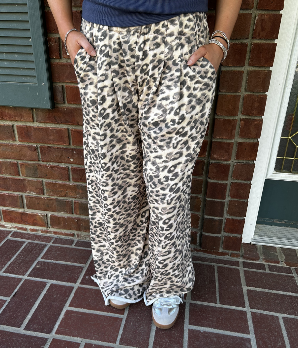Leopard Print Wide-Leg Knit Lounge Pants