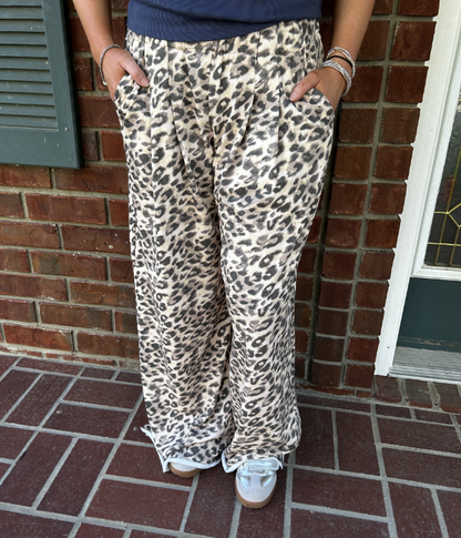 Leopard Print Wide-Leg Knit Lounge Pants