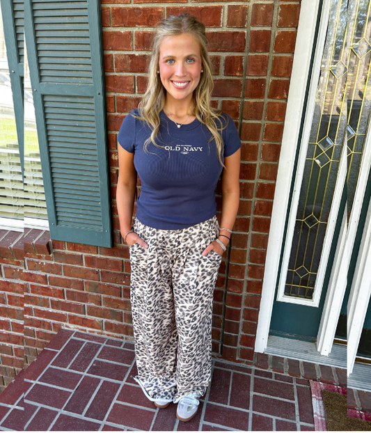 Leopard Print Wide-Leg Knit Lounge Pants