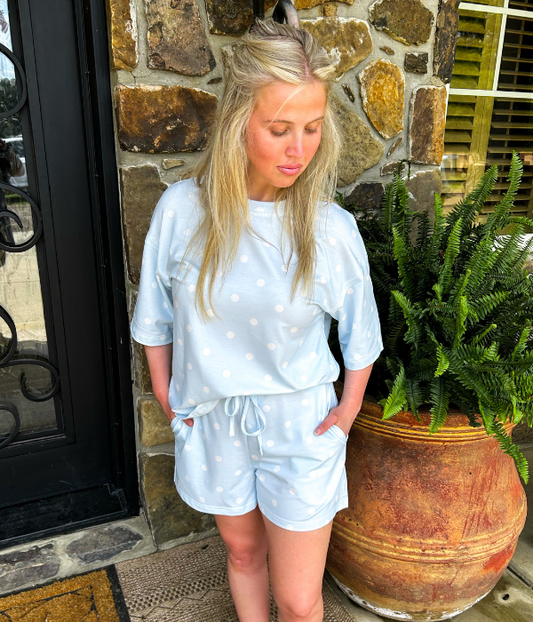 Polka Dot Blue Shorts Set