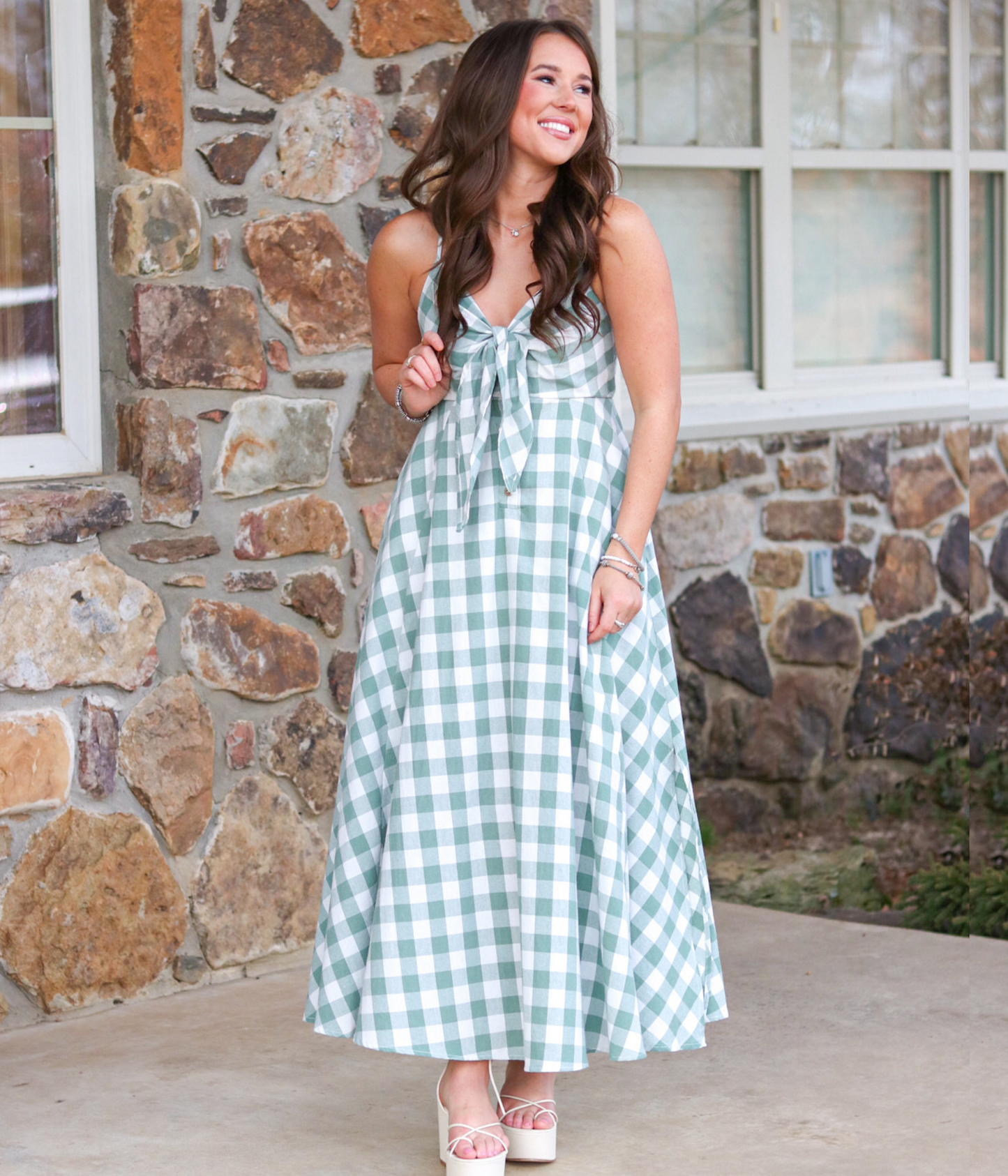 The Blakely Tie Front Gingham Dress