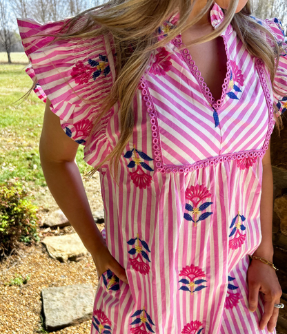 Charleston Pink Stripe Floral Dress