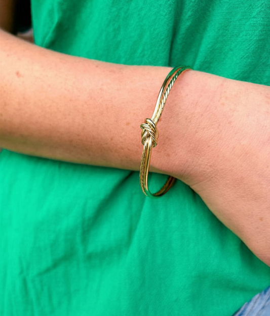 Wire Smooth Rope Knot Open Cuff Bracelet Gold