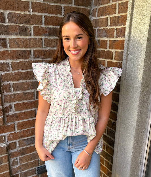 Petite Floral Ruffle Top