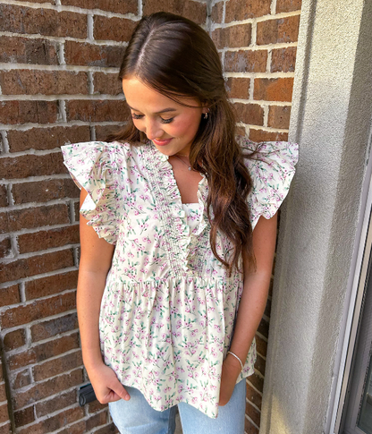Petite Floral Ruffle Top