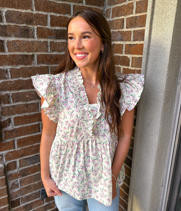Petite Floral Ruffle Top