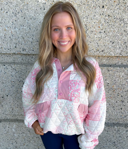 PREORDER - Pink Quilted Quaterzip Sweater