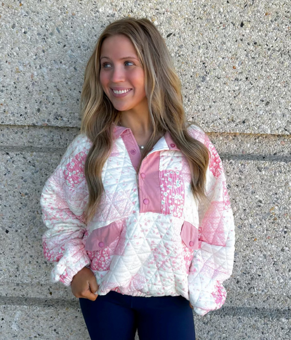 PREORDER - Pink Quilted Quaterzip Sweater