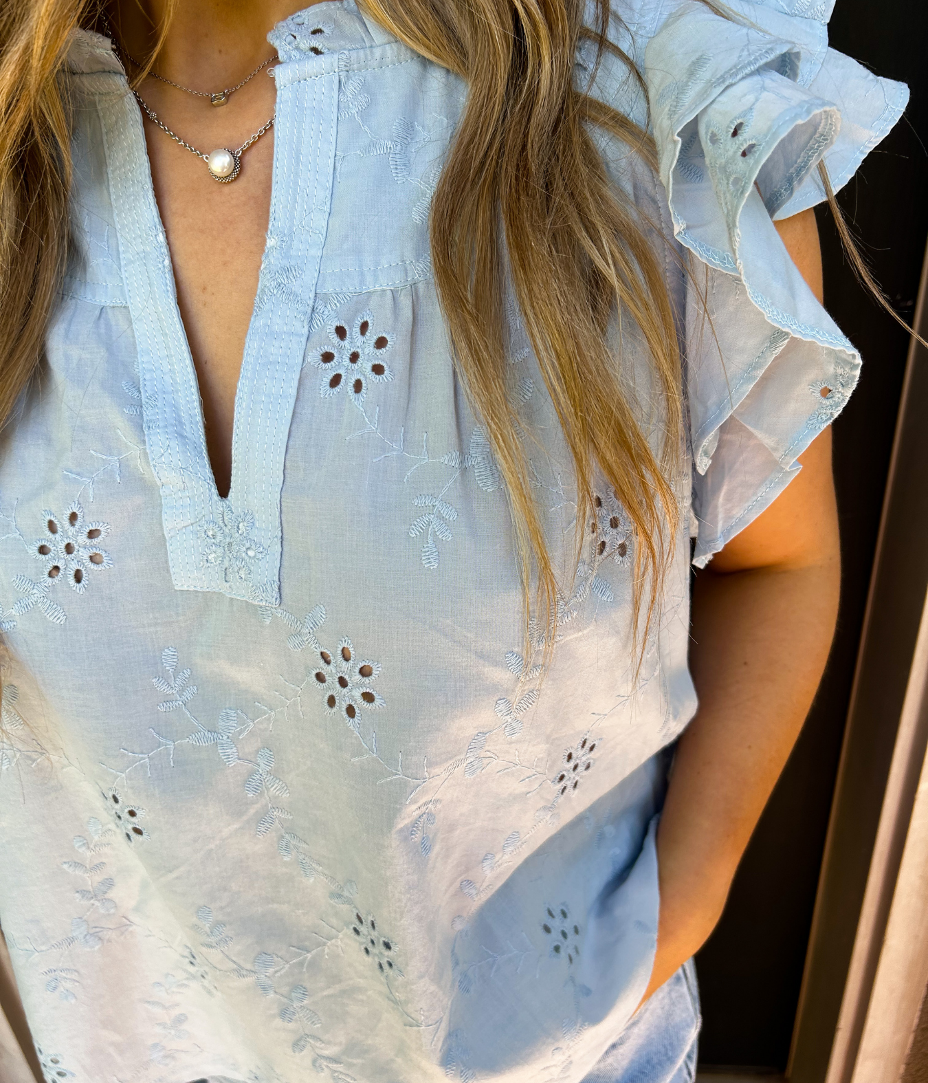 Caroline Eyelet Ruffle Sleeve Top