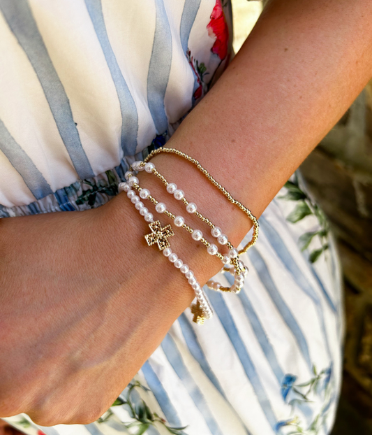 Ada Pearl Cross Bracelet Set