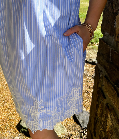 Blue Stripe Lace Hem Dress
