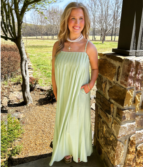 Eden Lime Pleated Maxi Dress