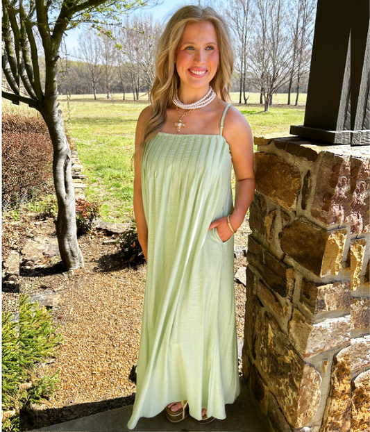 Eden Lime Pleated Maxi Dress