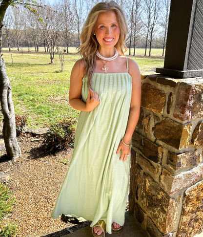 Eden Lime Pleated Maxi Dress