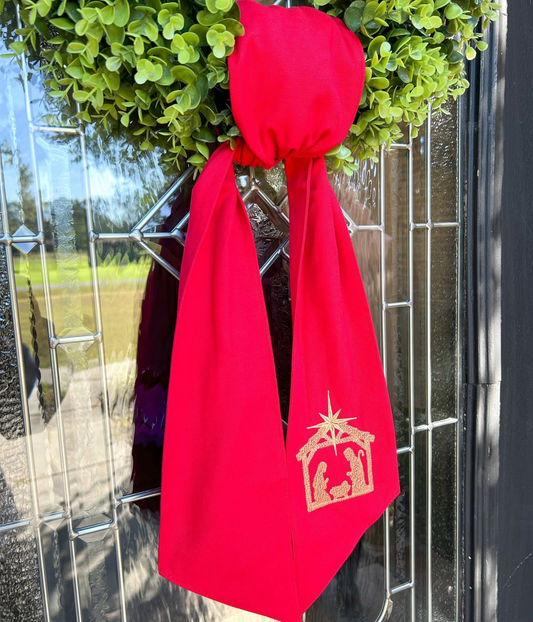 Nativity Red Sash - Two Side Embroidered