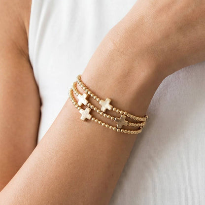 Mini Cross Charms And Metallic Beads Bracelet Set